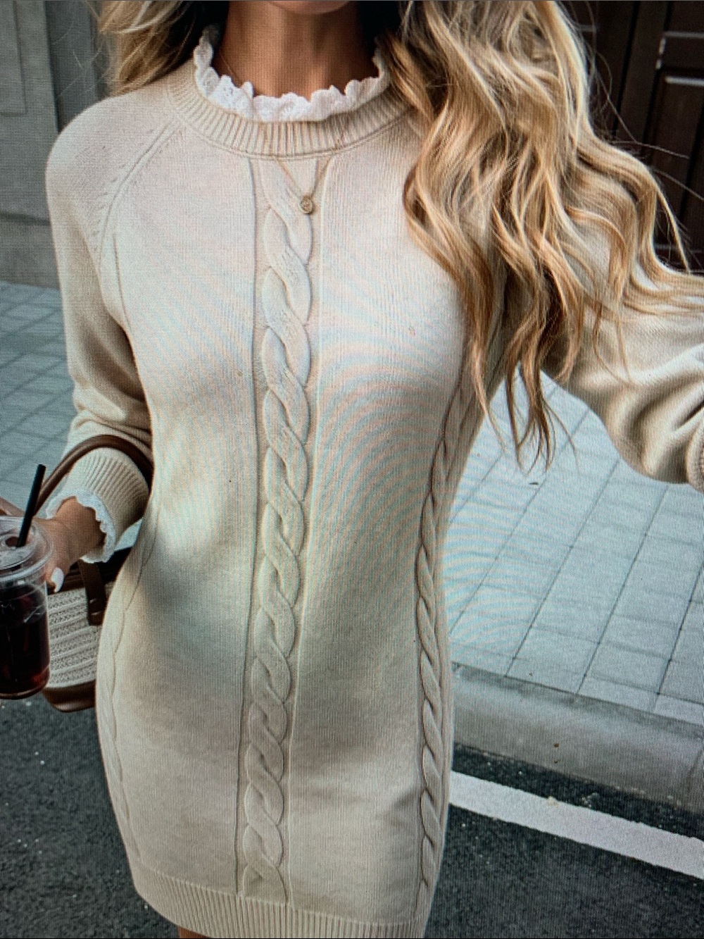 Cream Cable-Knit Women's Sweater Dress - Picture 5 of 5